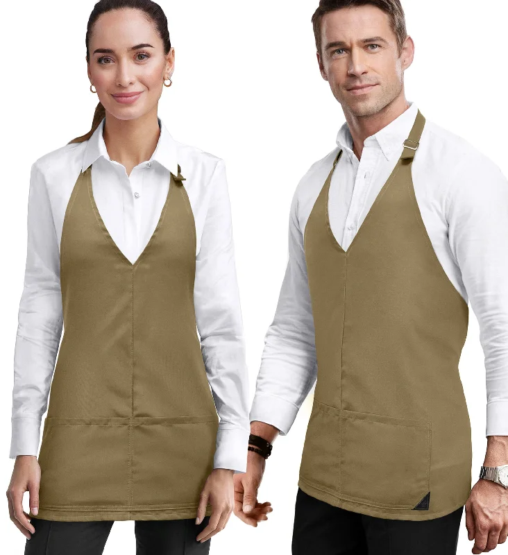 V Neck Short Apron - Tuxedo Style - Lightweight, 3 Pockets - Server, Waiter, Bistro, Restaurant