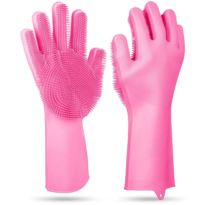 1 Pair Silicone Dishwashing Gloves Cleaning Sponge Scrubber