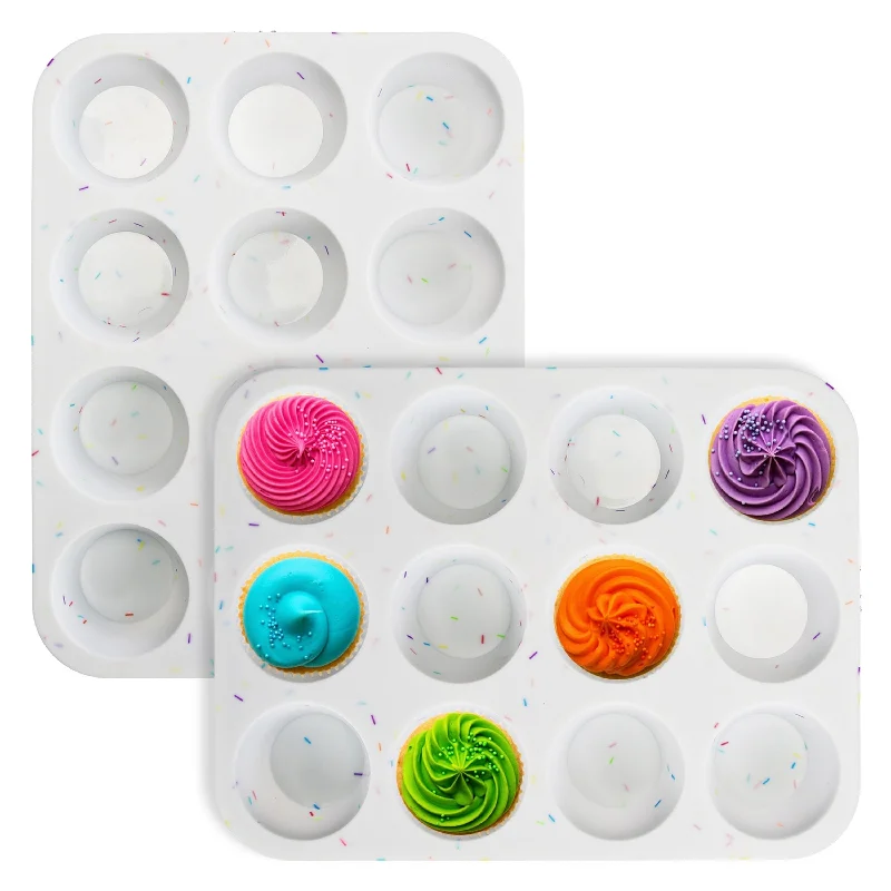 2 Pack Silicone Muffin Pans Nonstick Cupcake Tins