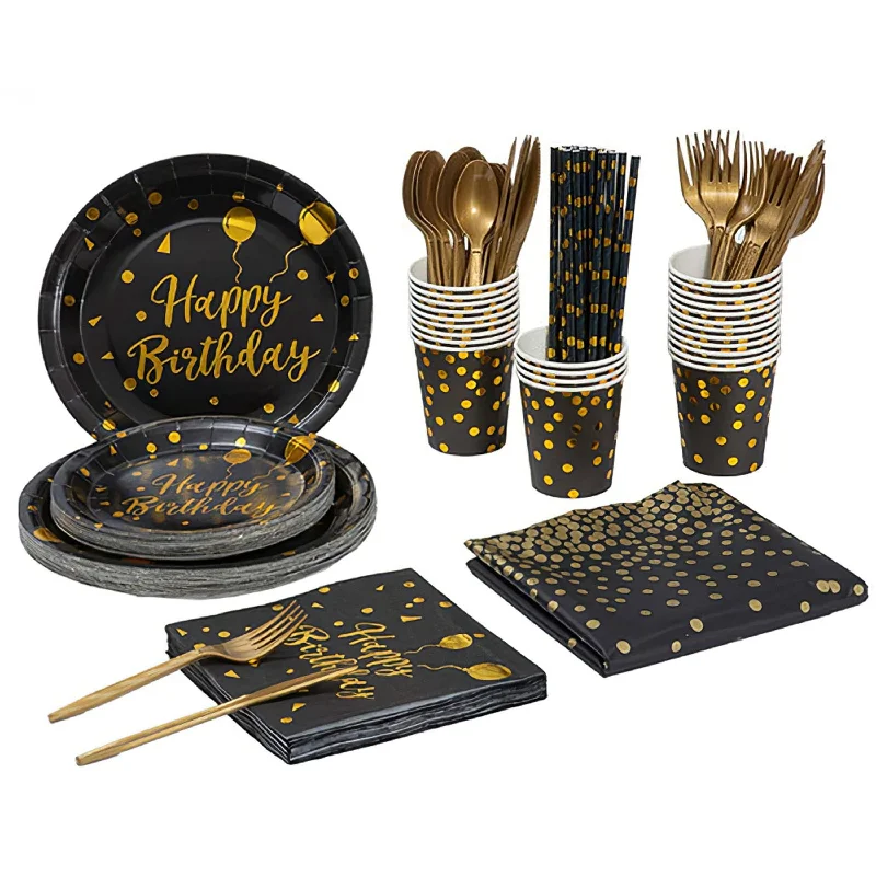 201PCS Black Gold Birthday Party Supplies Set