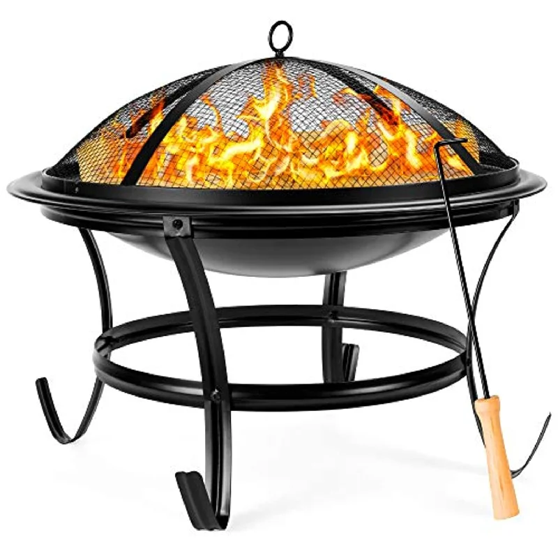 22-inch Outdoor Patio Steel Fire Pit Bowl BBQ Grill for Backyard, Camping, Picnic, Bonfire, Garden w/Spark Screen Cover