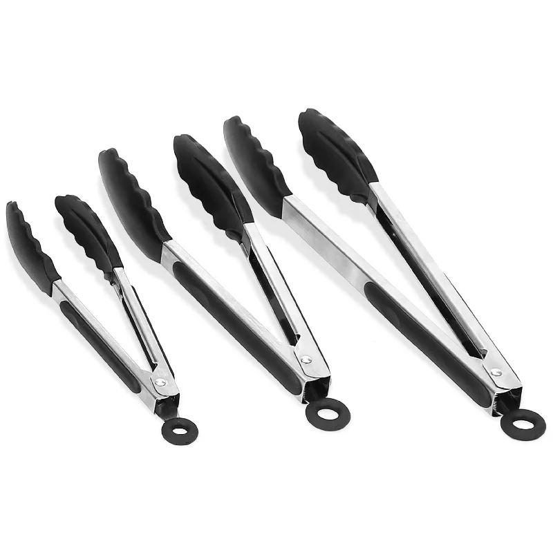 3-Piece Stainless Steel Locking Food Tongs Set w/ Silicon Tips