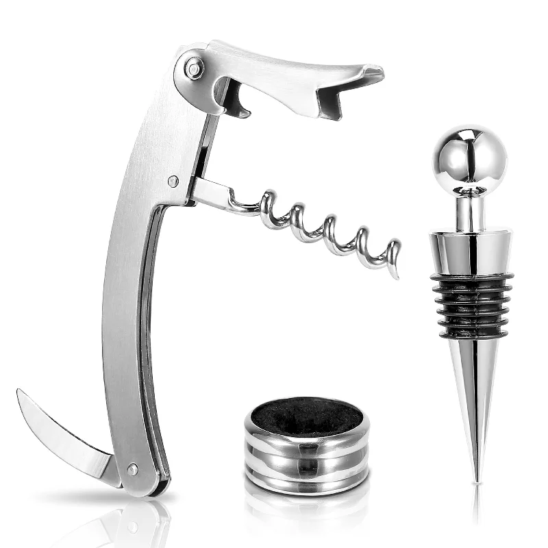 3Pcs Corkscrew Bottle Opener Set Foil Cutter Drip Collar