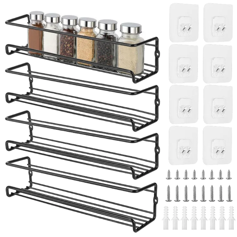 4Pcs Wall Mount Spice Racks Seasoning Herb Jar Holder Organizer