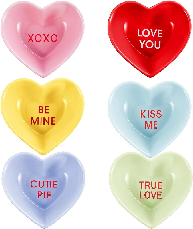 6 Pieces Valentine's Day Love Heart Shaped Ceramic Dish Bowl, Colorful