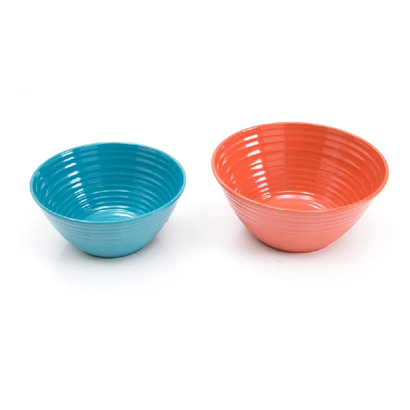 Ribbed Blue and Orange Bowl Set of 2