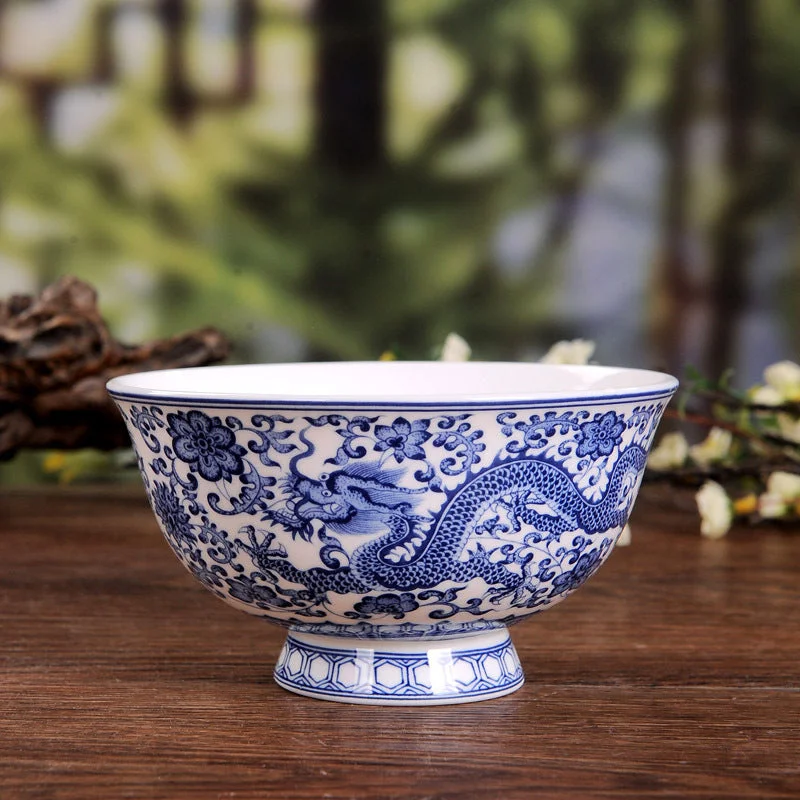 Blue And White Porcelain Bowl Dragon Pattern Antique Bone China Bowl