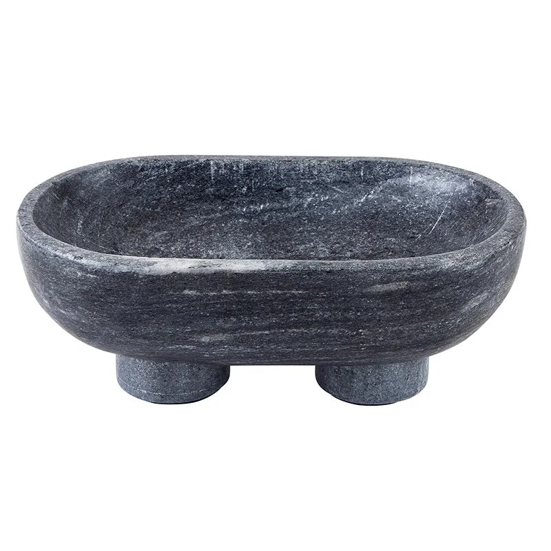 Charcoal Marble Footed Bowl // Medium