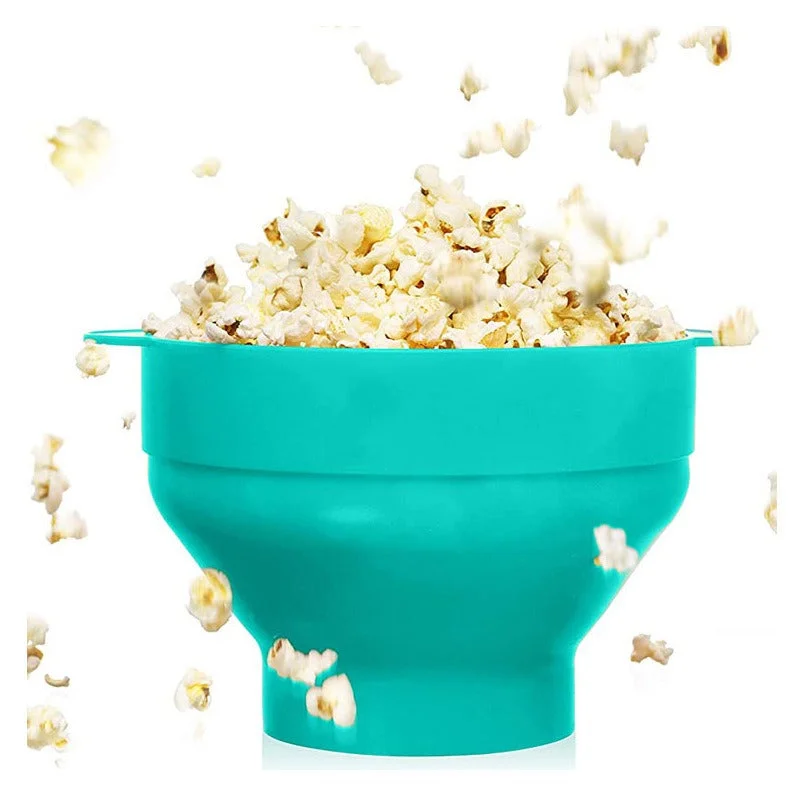 Collapsible Silicone Popcorn Bowl Reusable Microwave Popcorn Maker (Blue)