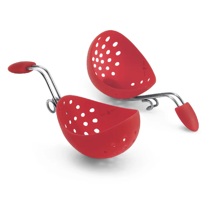 Cuisipro Silicone Egg Poacher Set of 2 With Pan Clips, Red