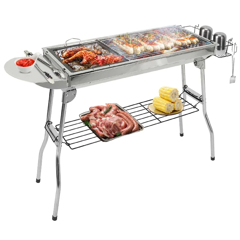 Foldable Portable BBQ Grill Stainless Steel 150 sq in Cooking