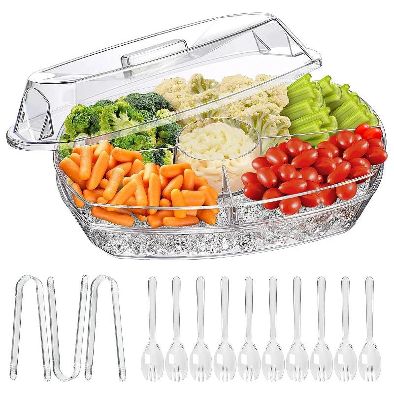 Fruit Ice Serving Tray Cold Food Buffet Server with Lid