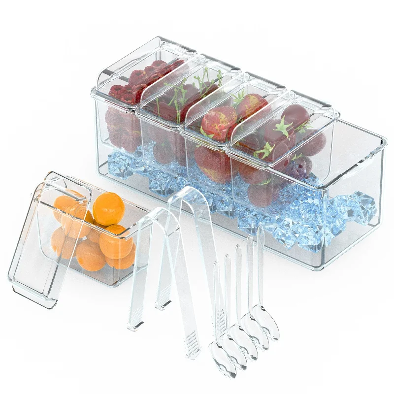 Ice Chilled Condiment Caddy Serving Tray with Containers