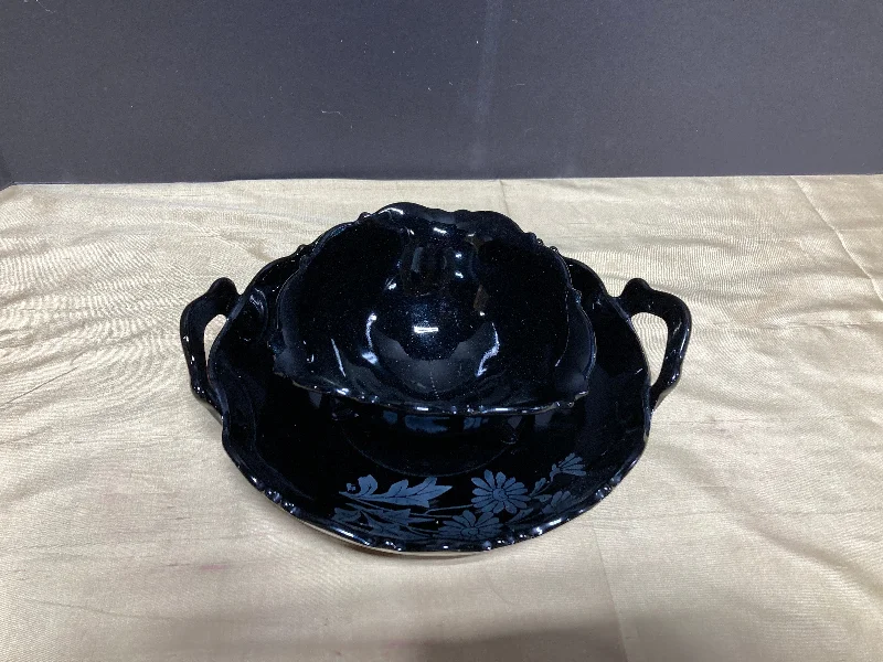 L.E. Smith Black Cake Plate and Bowl