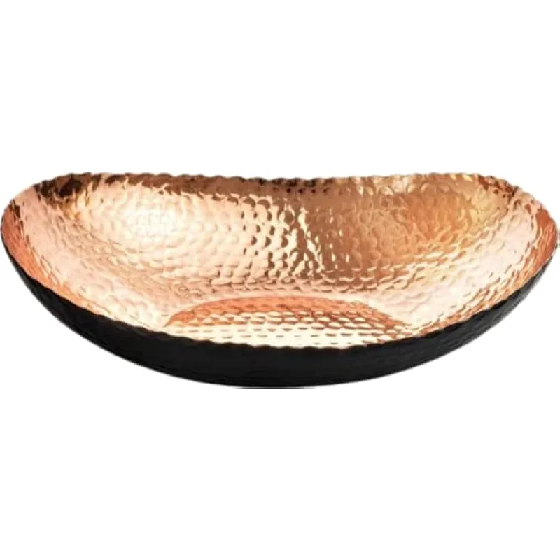 Modern Fruit Bowl, Metal Hand-Hammered Bowl Decor, Black/Copper Finish,3.5 quarts