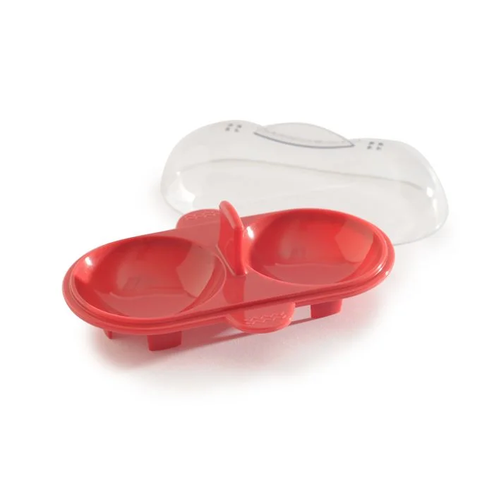 Norpro Silicone Microwave Double Egg Poacher with Lid, Red