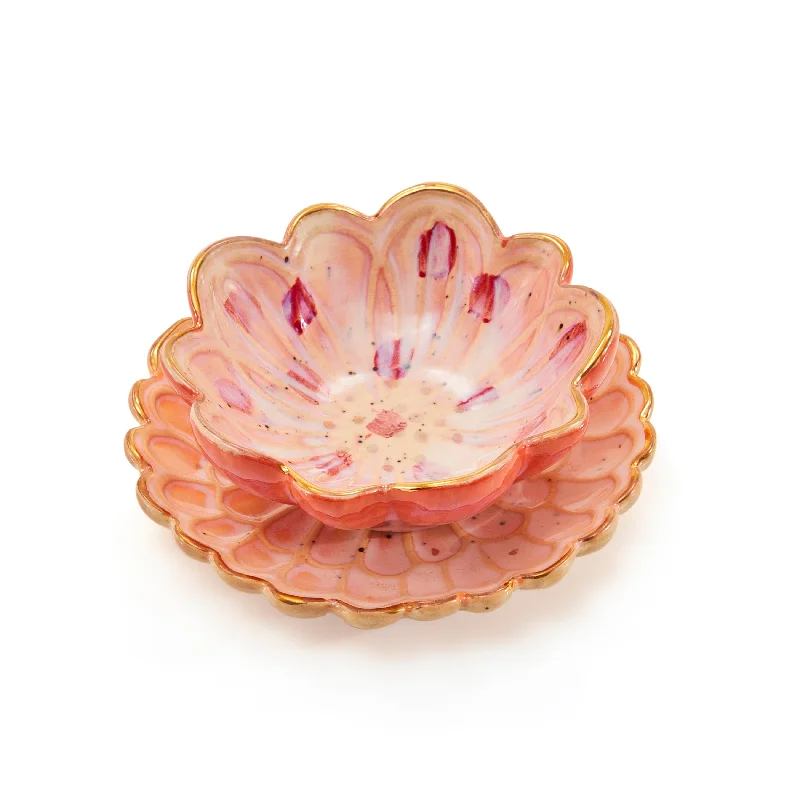 Pink Small Ceramic Flower Bowl & Saucer (A+D)