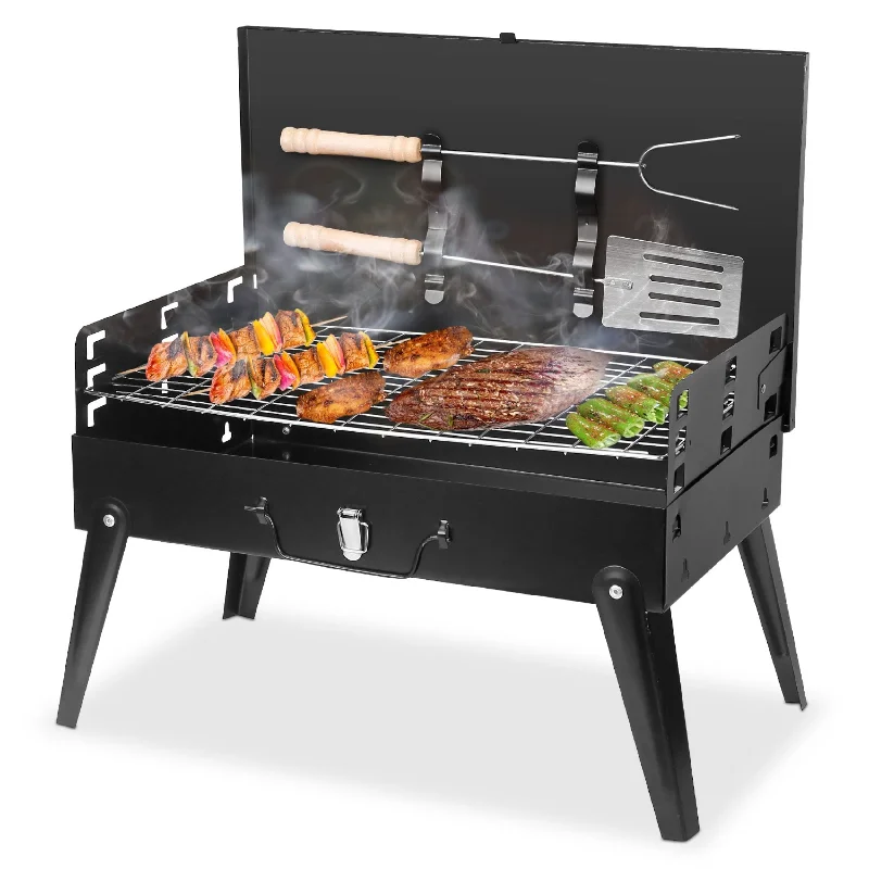 Portable Charcoal Grill Foldable BBQ Suitcase with Shelf