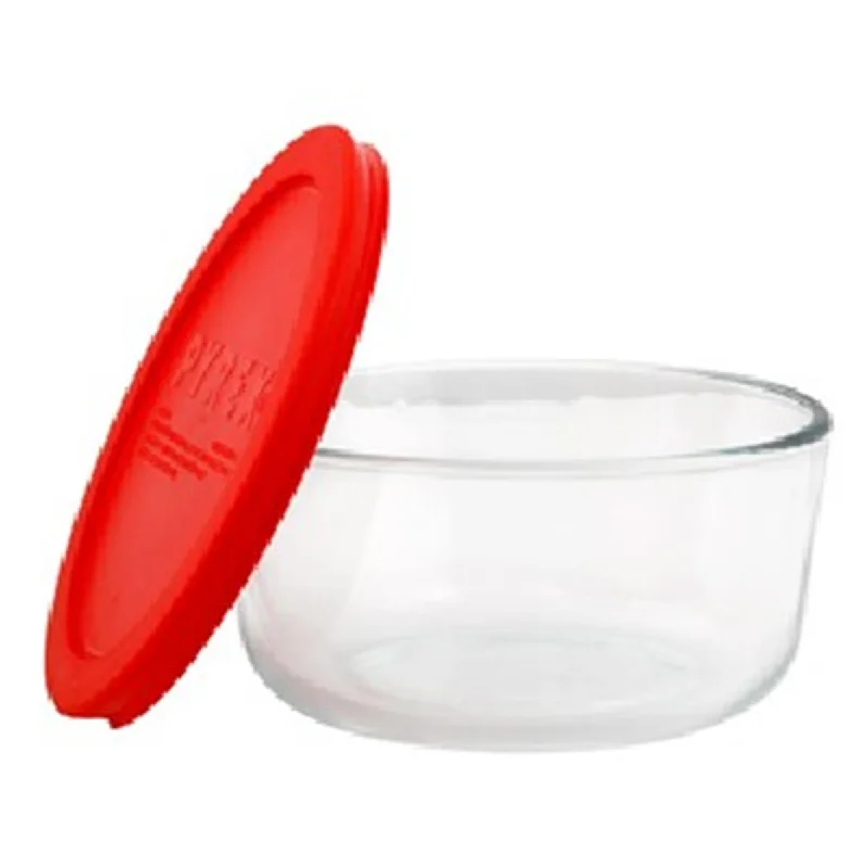 Pyrex 1075429 7 Cup Round Dish with Red Cover