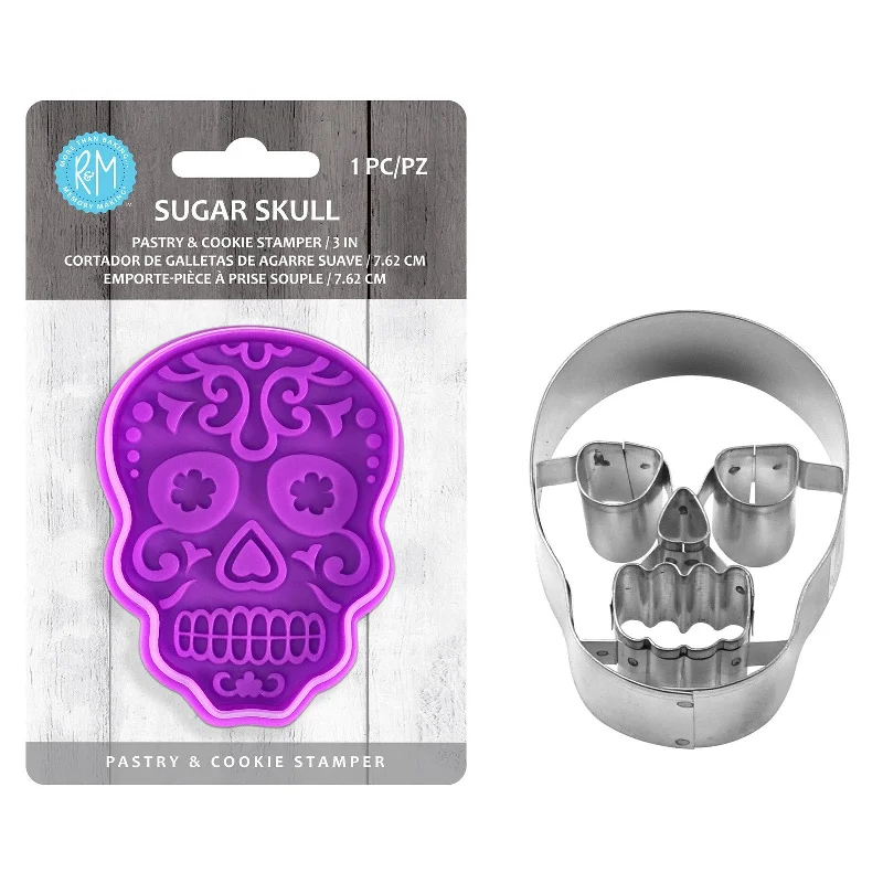 R&M International Skull Cookie Cutter and Stamp, 2 Piece Set