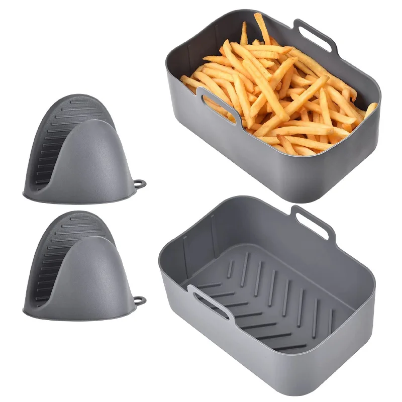 Reusable Air Fryer Silicone Pot with Basket Pans & Mittens for 6-8 Quart Oven