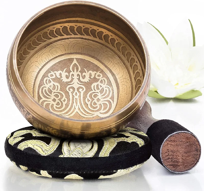 Tibetan Singing Bowl Set, Balance & Harmony Design With Dual Surface Mallet and Silk Cushion, Promotes Peace, Healing, Mindfulness