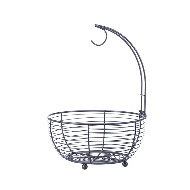 Tabletop Wire Fruit Basket Bowl Stand with Banana Hanger