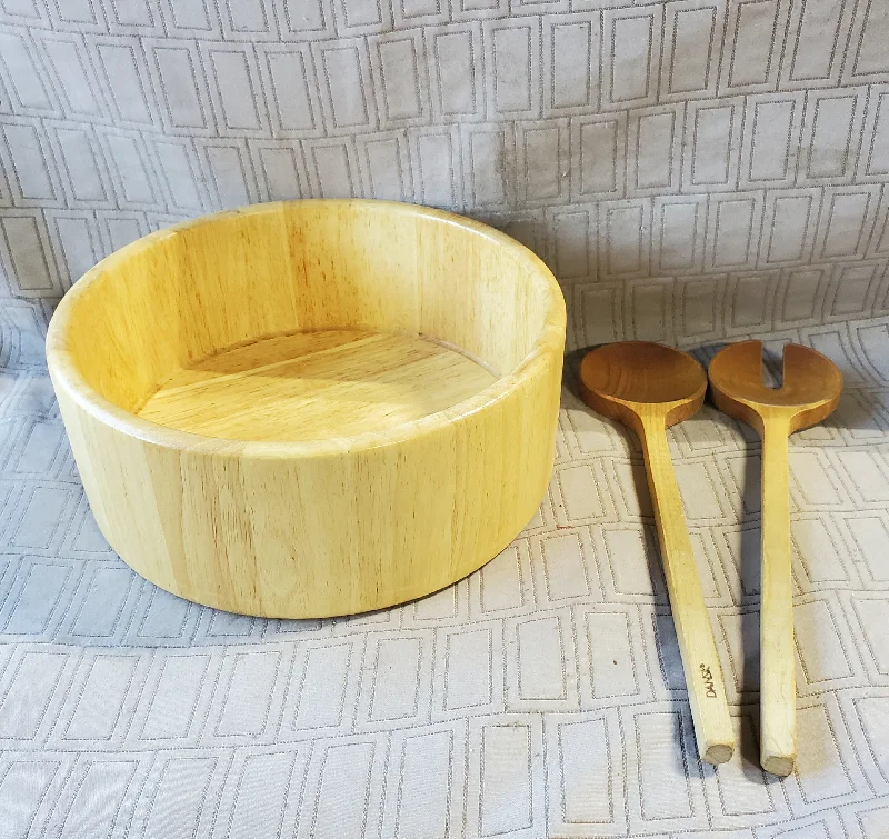 Vintage Wooden Salad Bowl Serving Set