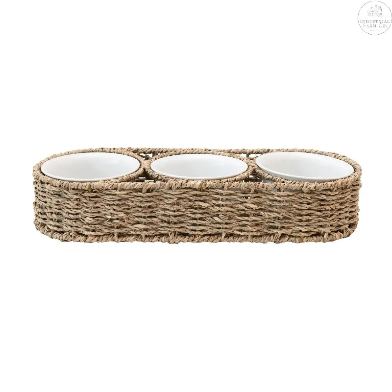 3 Bowl Woven Serving Basket