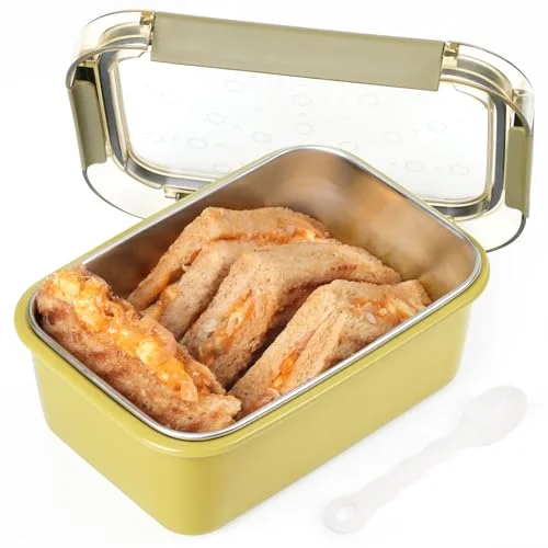 ABOUT SPACE Lunch Box - 1000 ml Insulated Tiffin Box with Spoon & Silicon Gaskets Lid, Leak-Proof (Green-L 20 x B 14 x H 7 cm)