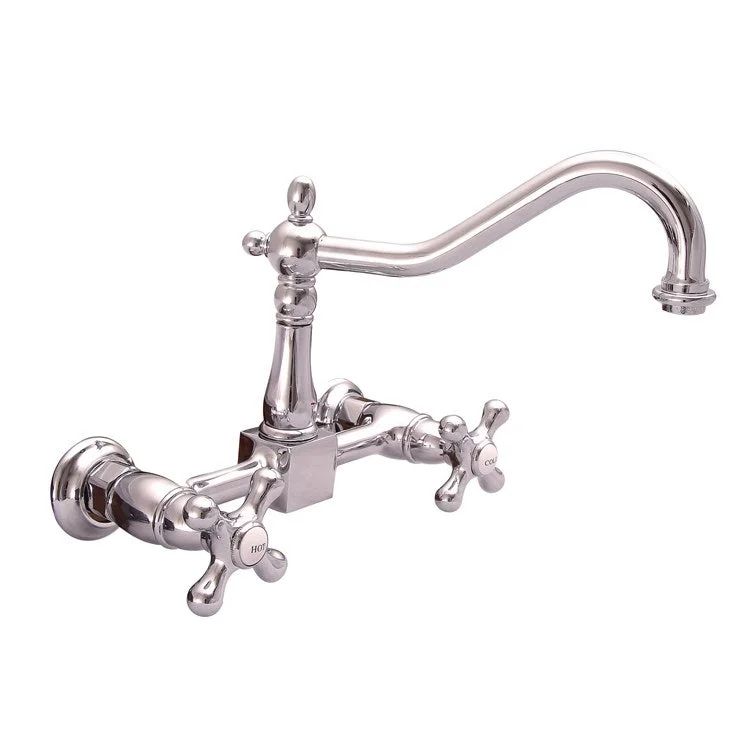 Kitchen Faucet Kate Wall Mount 2 Metal Cross Polished Chrome Long Hooked Swivel Spout