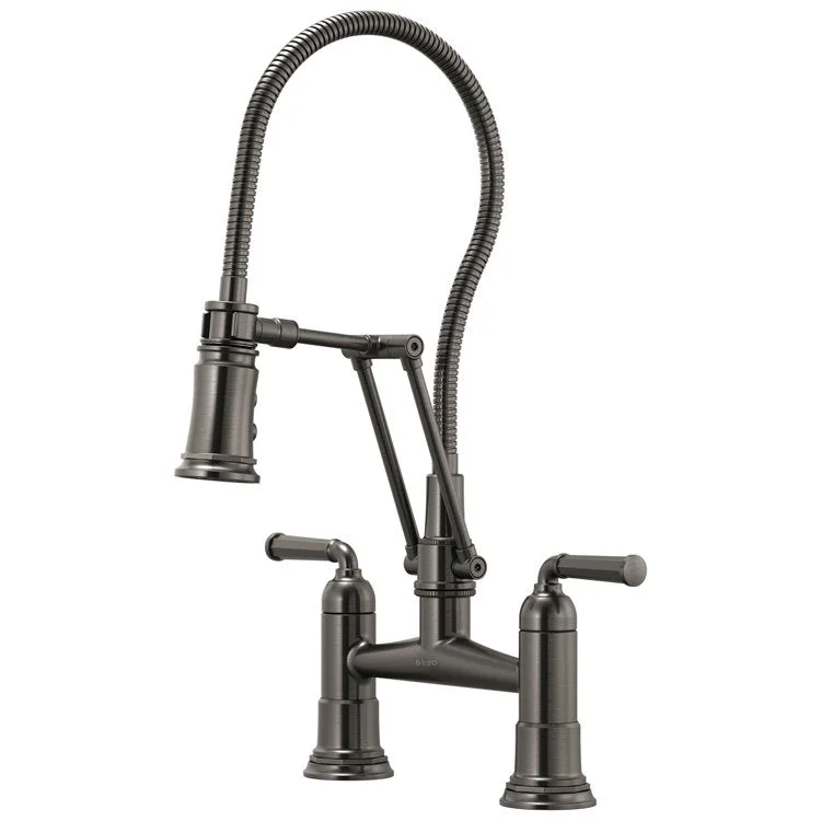 Kitchen Faucet Rook Bridge with Finished Semi-Flexible Hose 8 Inch Spread 2 Lever ADA Brilliance Luxe Steel 1.8 Gallons per Minute