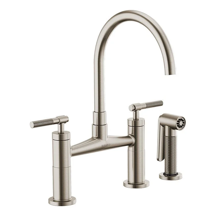 Litze Two Handle Kitchen Bridge Faucet with High-Arc Spout/Knurled Handle/Side Sprayer