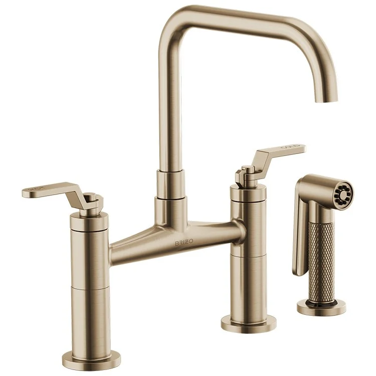 Litze Two Handle Kitchen Bridge Faucet with Square Spout/Industrial Handle/Side Sprayer