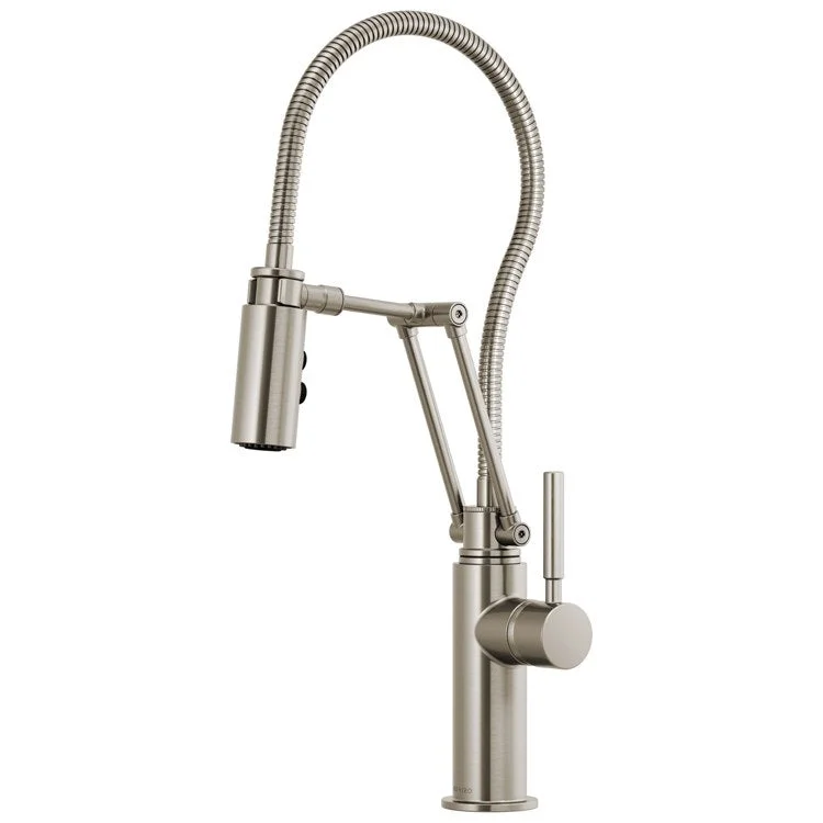 Kitchen Faucet Solna with Finished Semi-Flexible Hose 1 Lever ADA Brilliance Stainless Dual-Jointed Articulating Arm Swivel 360 Degree 1.8 Gallons per Minute