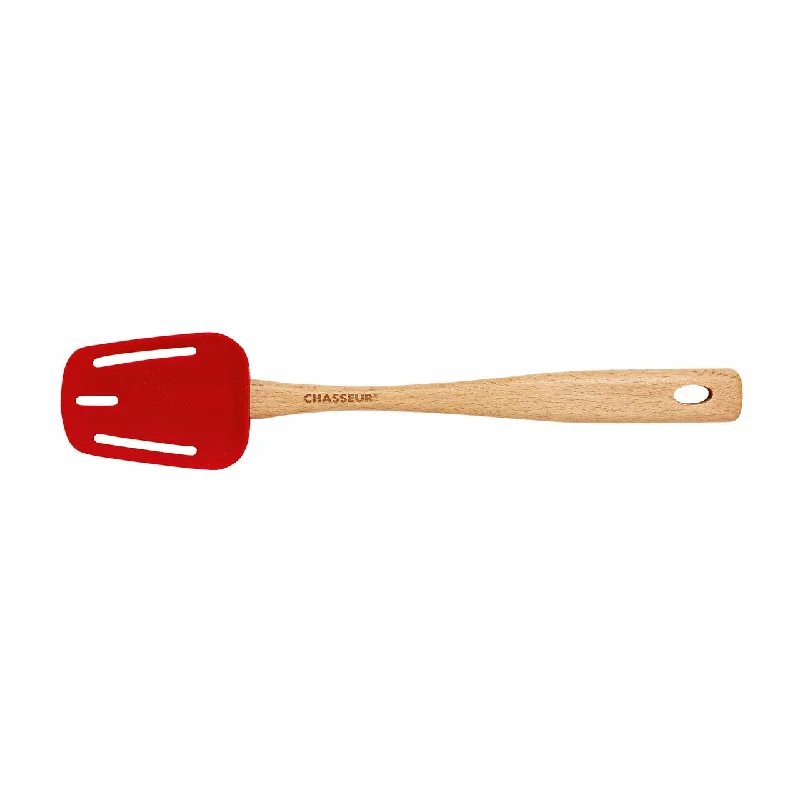 Chasseur Silicone Slotted,Spoon,Wooden Handle Red