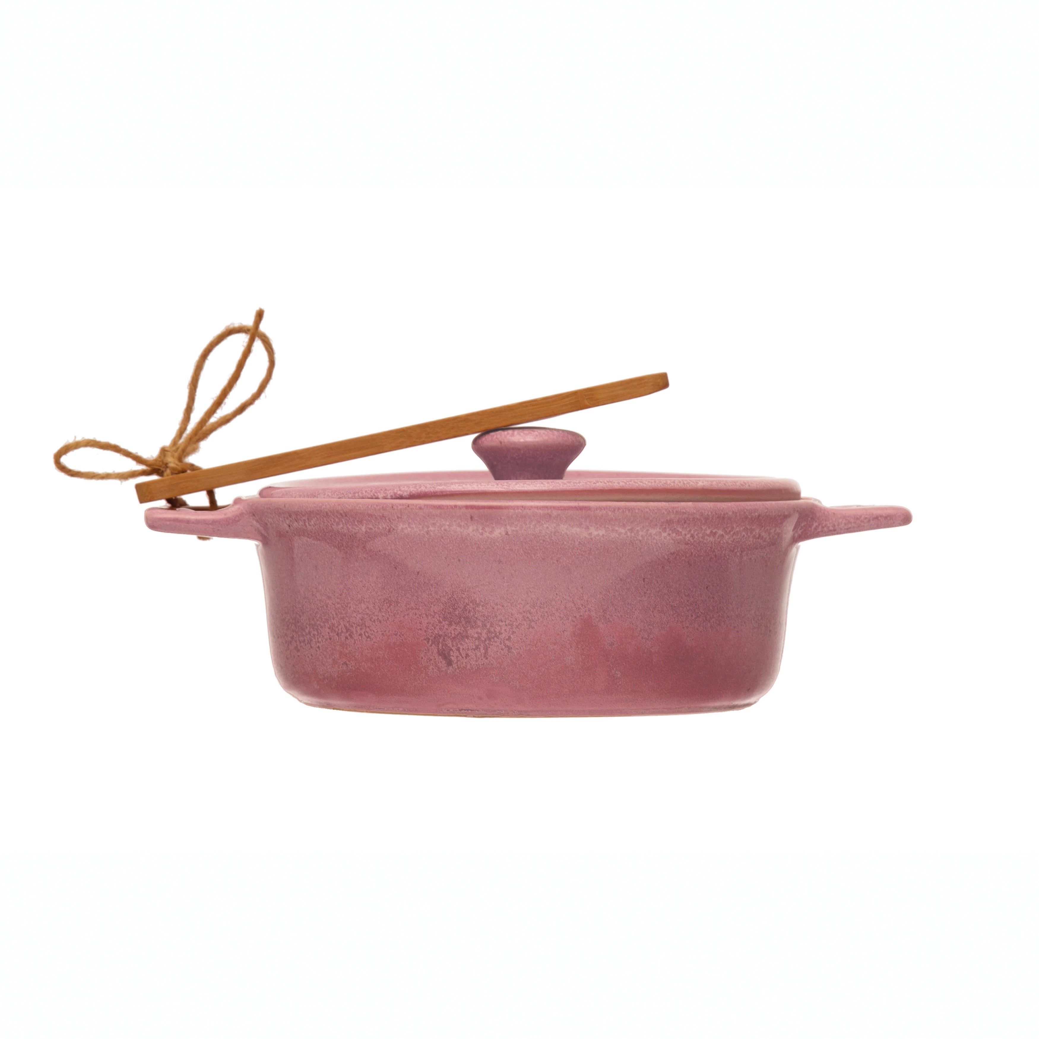 Creative Co-op - Stoneware Brie Baker, Blush Rose