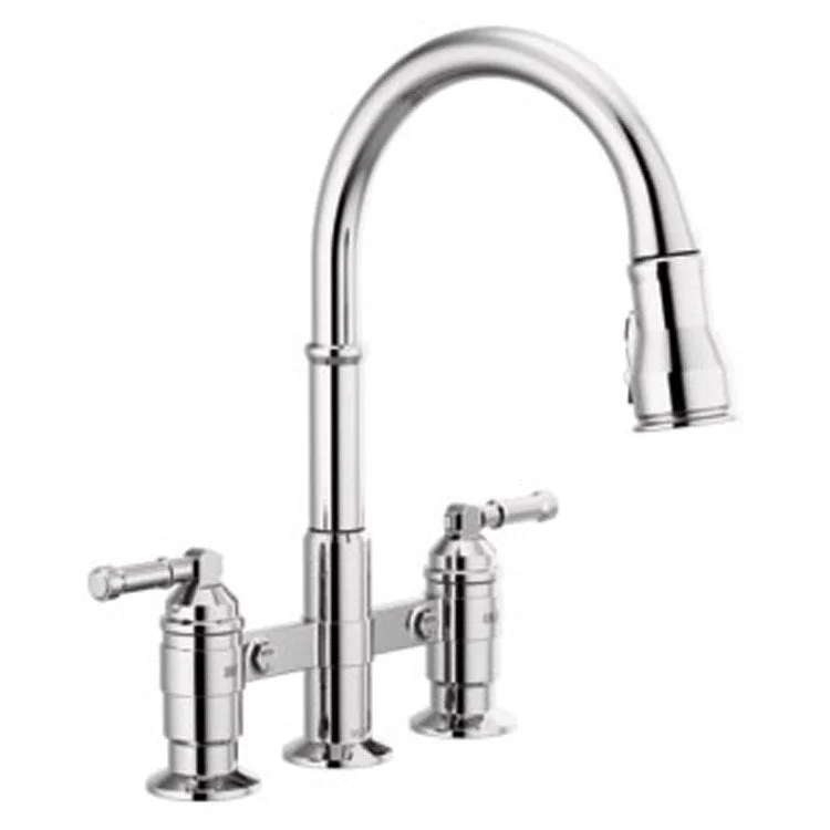 Kitchen Faucet Broderick Bridge 8 Inch Spread 2 Lever ADA Chrome Pull Down 1.8 Gallons per Minute