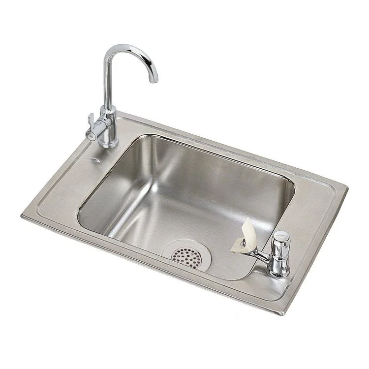 Classroom Sink Celebrity 25 x 17 Inch Single Bowl Rectangular Faucet Kit 2 Hole Brushed Satin Drop-In Minimum Cabinet Size 30 Inch 6-7/8 Inch 20 Gauge Bottom Only Pads LKDVR208513LC Faucet LKVR18 Drain LKVR1141A Bubblers Included