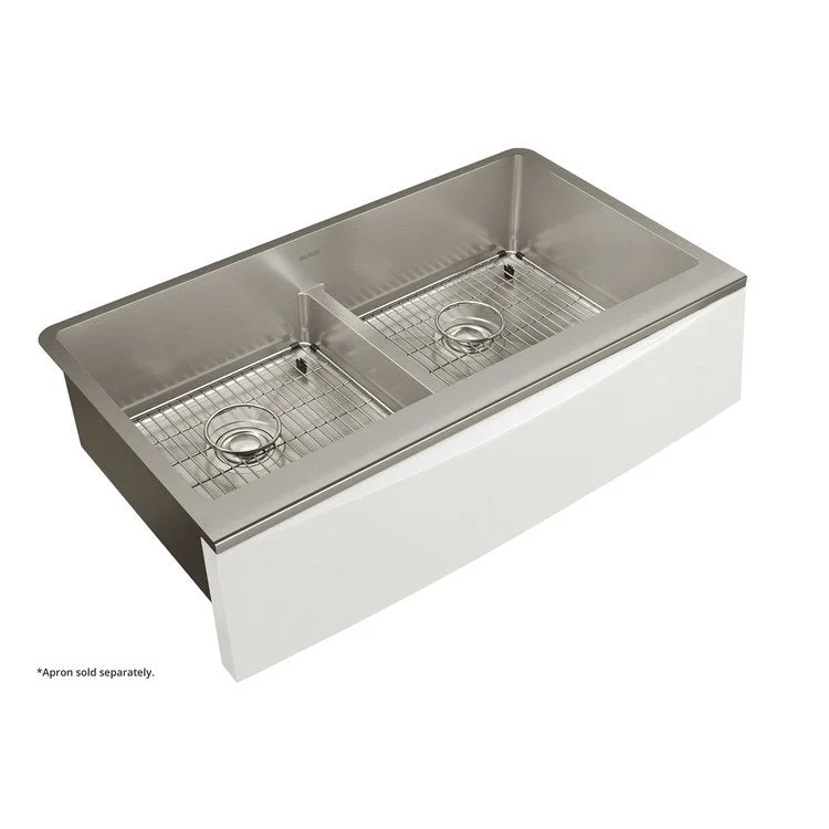 Kitchen Sink Crosstown 36 x 20.25 Inch Double Bowl Kit with Aqua Divide Polished Satin Farmhouse