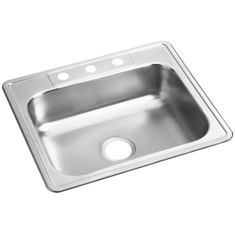 Kitchen Sink Dayton 25 x 21.25 Inch Single Bowl 3 Hole ADA Satin Drop-In Rectangle Drain Location Center Depth 6-4/7 Inch Bottom Only Pads