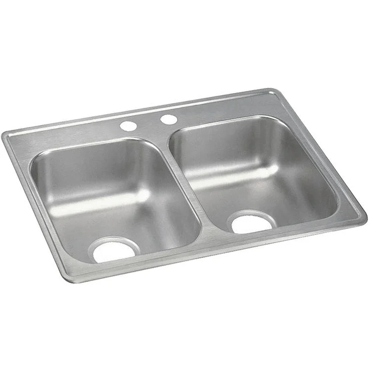 Kitchen Sink Dayton 25 x 19 Inch Double Bowl Equal 2 Hole ADA Satin Drop-In Rectangle Drain Location Center Depth 6-1/3 Inch Bottom Only Pads