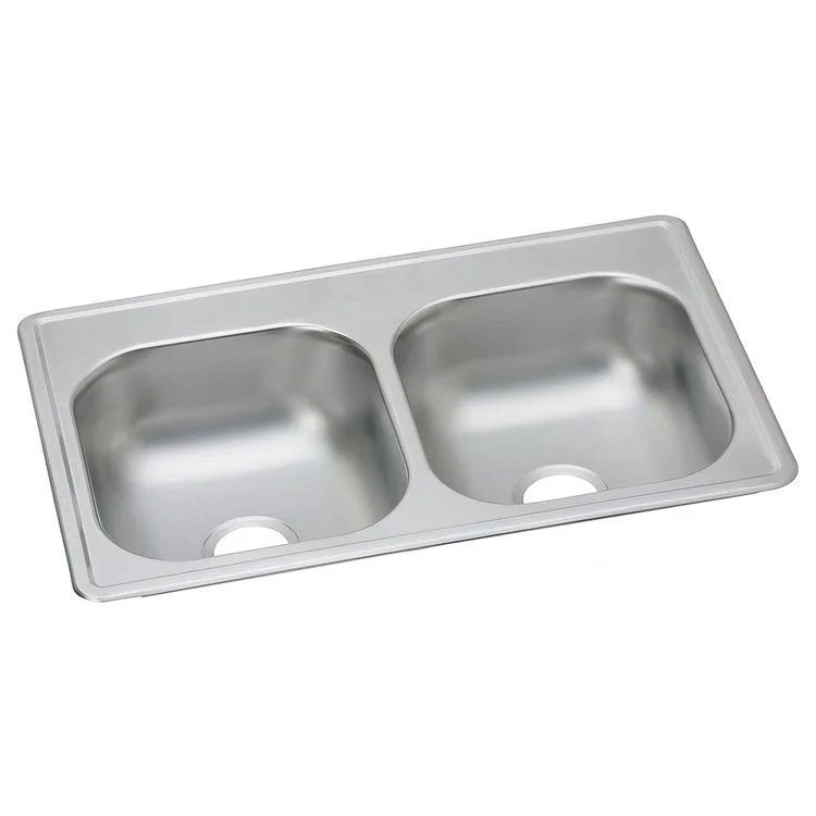 Kitchen Sink Dayton 33 x 19 Inch Double Bowl Equal ADA Satin Drop-In Rectangle Drain Location Center Depth 6-4/9 Inch Bottom Only Pads