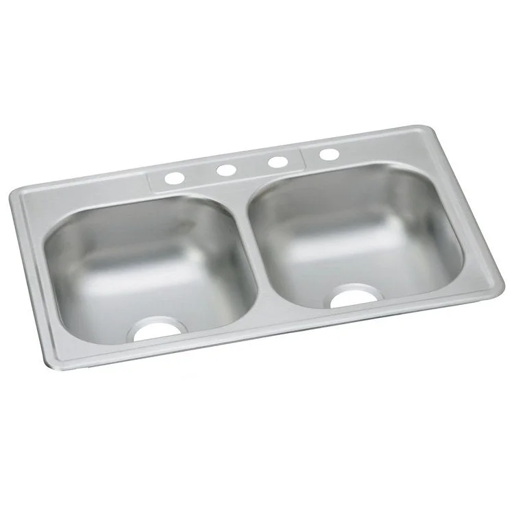 Kitchen Sink Dayton 33 x 22 Inch Double Bowl Equal 2 Hole Satin Top Mount Drain Location Center Multiple of 50 Bottom Only Spray