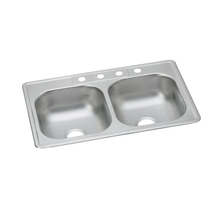 Kitchen Sink Dayton 33 x 22 Inch Double Bowl Equal 5 Hole Satin Drop-In 7 Inch