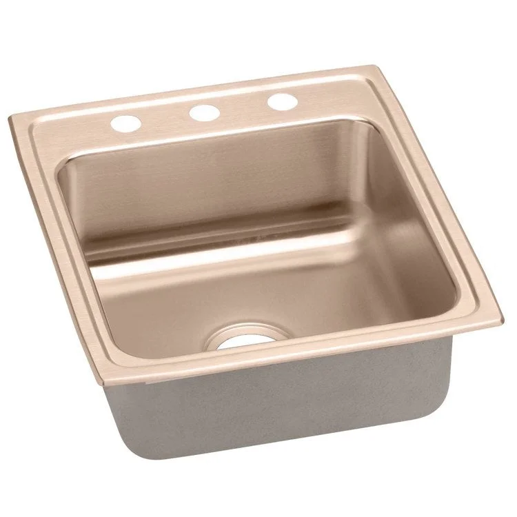 Kitchen Sink 19.5 x 22 Inch Single Bowl Antimicrobial Copper OS4 Hole Lustrous Satin Drop-In