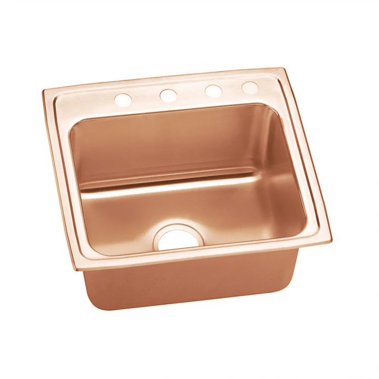 Kitchen Sink 22 x 19.5 Inch Single Bowl Antimicrobial Copper 4 Hole Lustrous Satin Drop-In