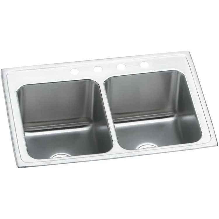 Lustertone Classic 25" Double Bowl Stainless Steel Drop-In Kitchen Sink with 4 Holes