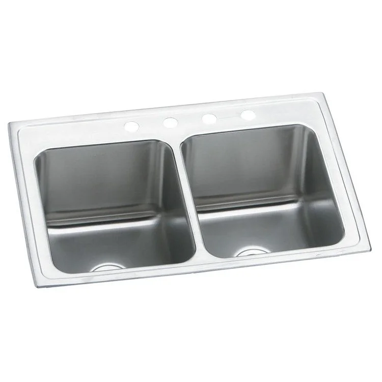 Kitchen Sink Lustertone Classic 25 x 19.5 Inch Double Bowl Equal 5 Hole Lustrous Satin Drop-In