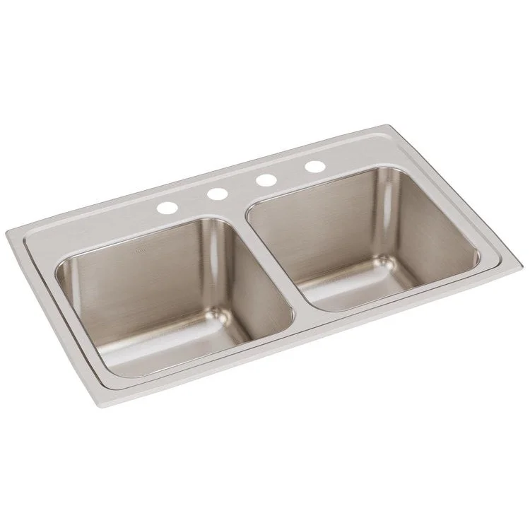 Kitchen Sink Lustertone Classic 29 x 18 Inch Double Bowl Equal 4 Hole Lustertone Classic Top Mount